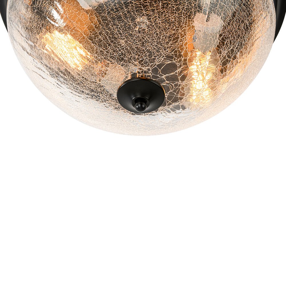 Lampada da soffitto a ciotola in vetro crackle con 3 luci per soffitti bassi