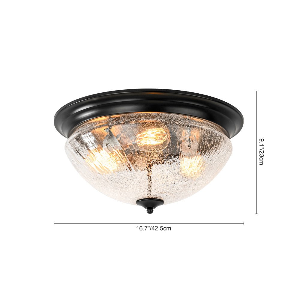 Lampada da soffitto a ciotola in vetro crackle con 3 luci per soffitti bassi