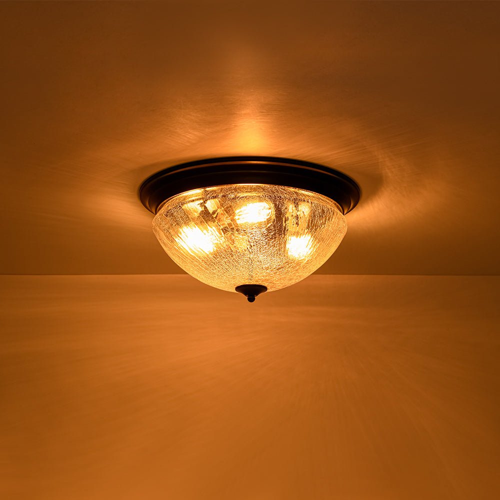 Lampada da soffitto a ciotola in vetro crackle con 3 luci per soffitti bassi