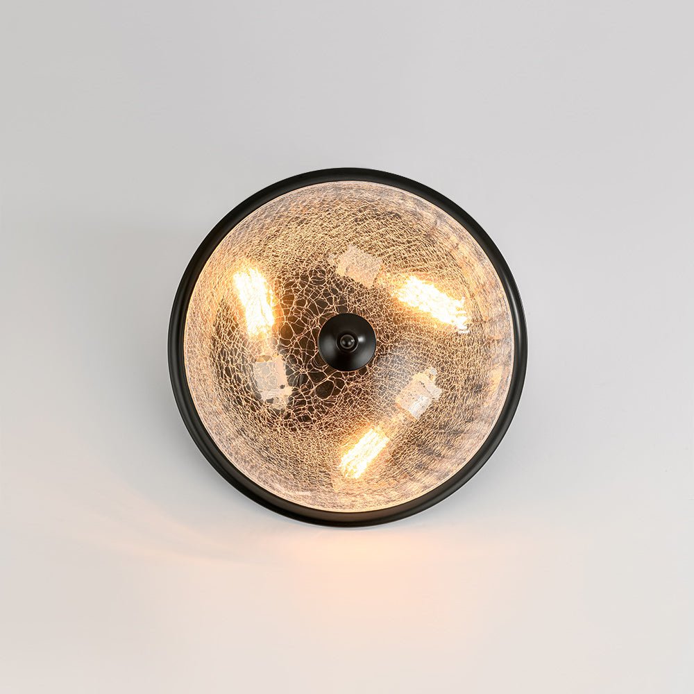 Lampada da soffitto a ciotola in vetro crackle con 3 luci per soffitti bassi