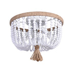 Lampadario da Fattoria a 3 Luci con Filo di Canapa e Perle Bianche