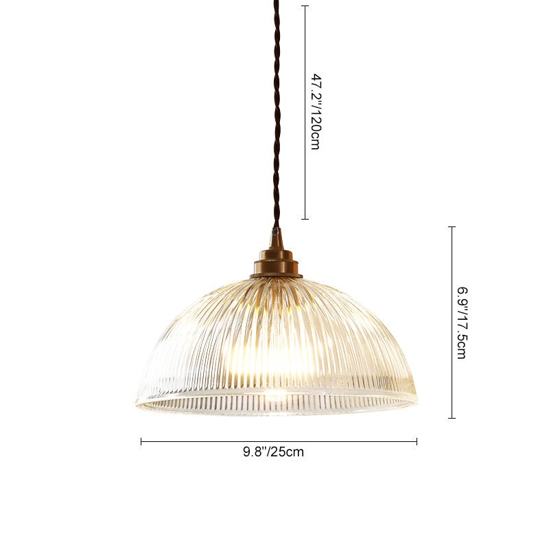Lampada a sospensione in vetro trasparente a forma di cupola con 1 luce in stile industriale e fattoria