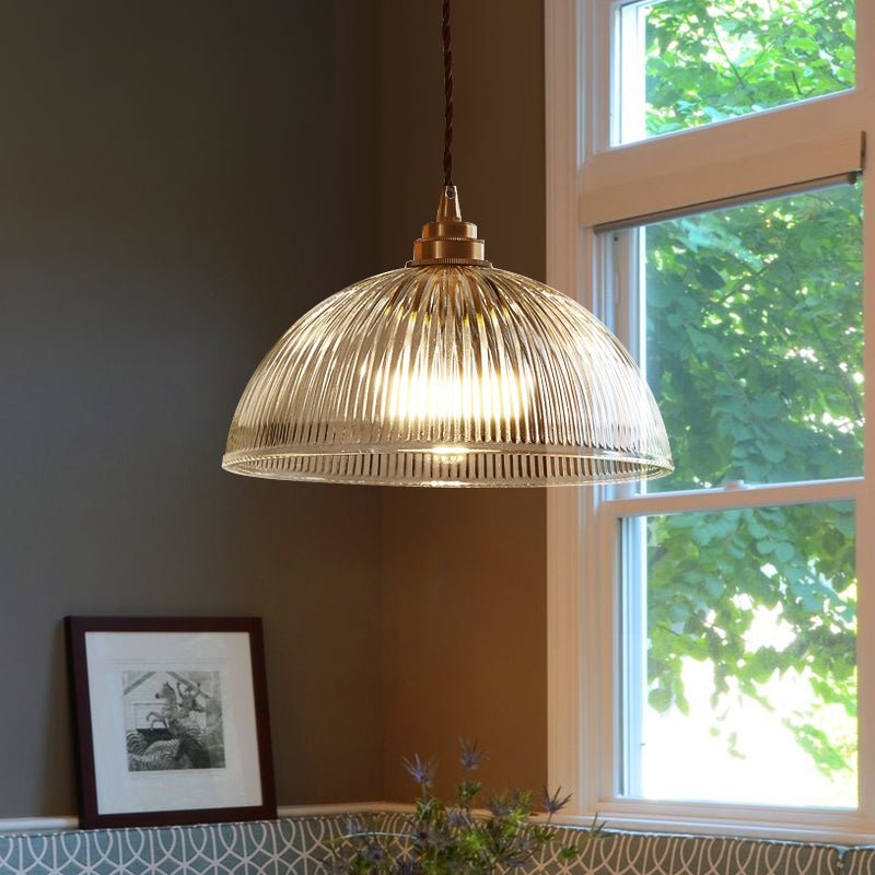 Lampada a sospensione in vetro trasparente a forma di cupola con 1 luce in stile industriale e fattoria