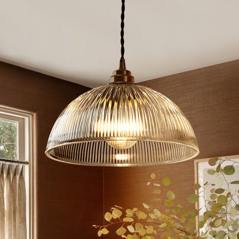 Lampada a sospensione in vetro trasparente a forma di cupola con 1 luce in stile industriale e fattoria