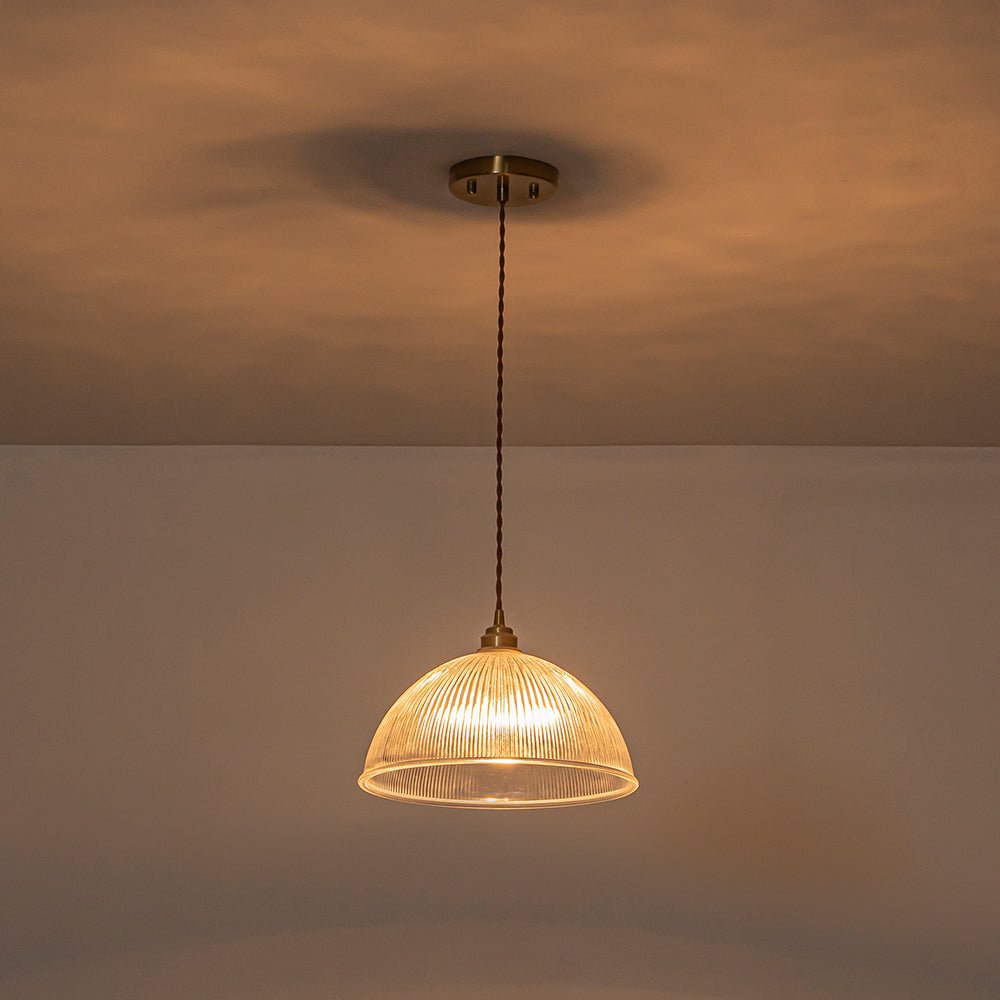 Lampada a sospensione in vetro trasparente a forma di cupola con 1 luce in stile industriale e fattoria