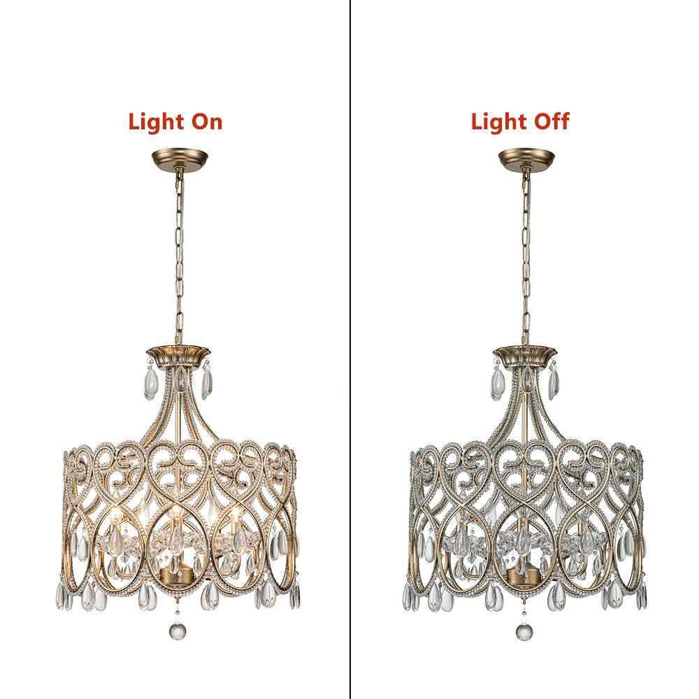 Lampadario a Tamburo Vintage in Cristallo con 5 Luci in Stile Francese