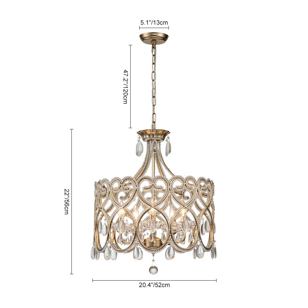 Lampadario a Tamburo Vintage in Cristallo con 5 Luci in Stile Francese