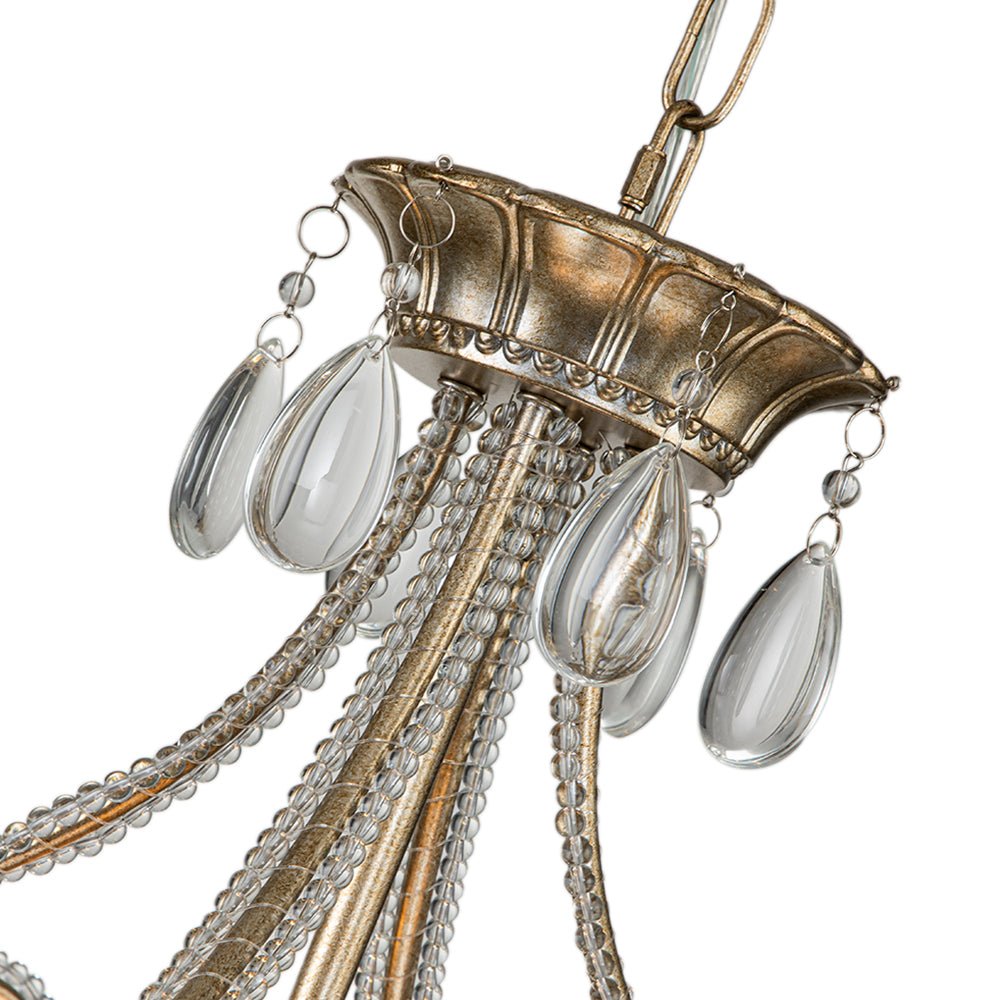 Lampadario a Tamburo Vintage in Cristallo con 5 Luci in Stile Francese