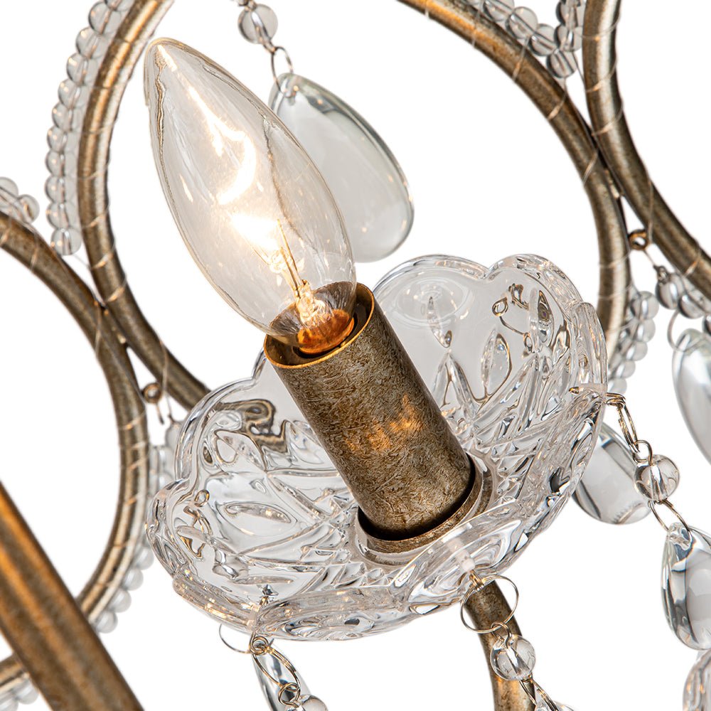Lampadario a Tamburo Vintage in Cristallo con 5 Luci in Stile Francese