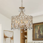 Lampadario a Tamburo Vintage in Cristallo con 5 Luci in Stile Francese