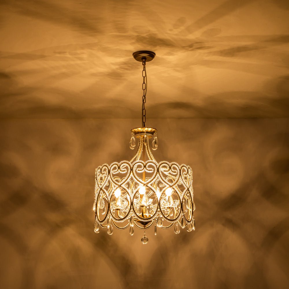 Lampadario a Tamburo Vintage in Cristallo con 5 Luci in Stile Francese