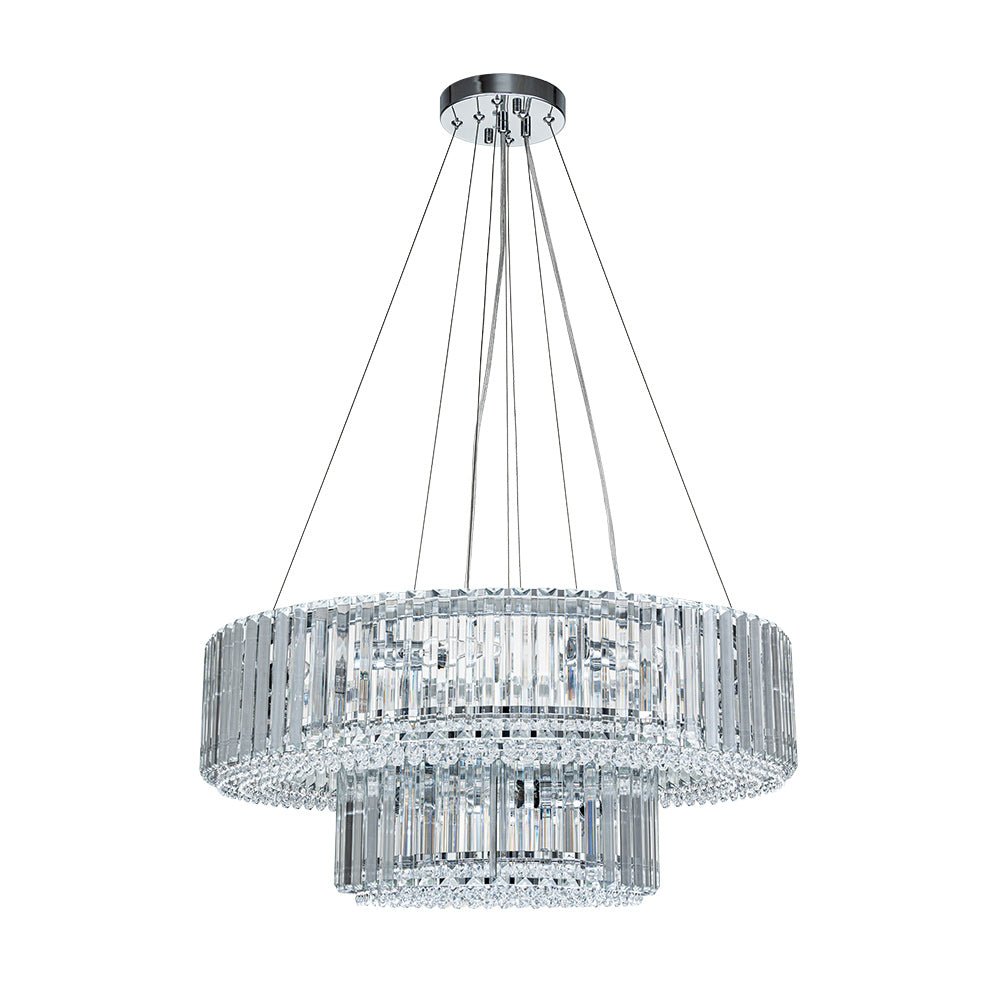 Lampadario a Tamburo Rotondo a Strati con Accenti in Cristallo di Lusso a 12 Luci