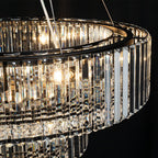 Lampadario a Tamburo Rotondo a Strati con Accenti in Cristallo di Lusso a 12 Luci