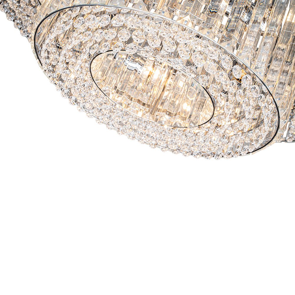 Lampadario a Tamburo Rotondo a Strati con Accenti in Cristallo di Lusso a 12 Luci