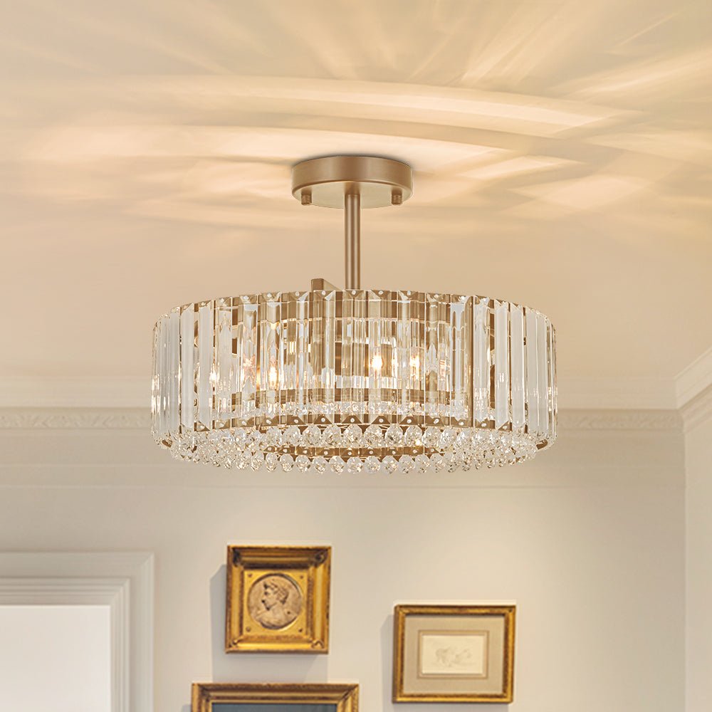 Lampada da soffitto semi flush con 4 luci e accenti in cristallo Glam Luxury