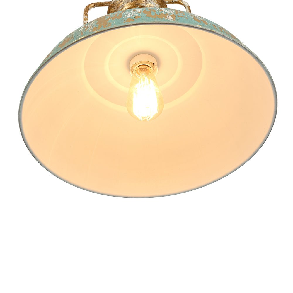 Lampada a sospensione in metallo a cupola fatta a mano con vernice scrostata a 1 luce
