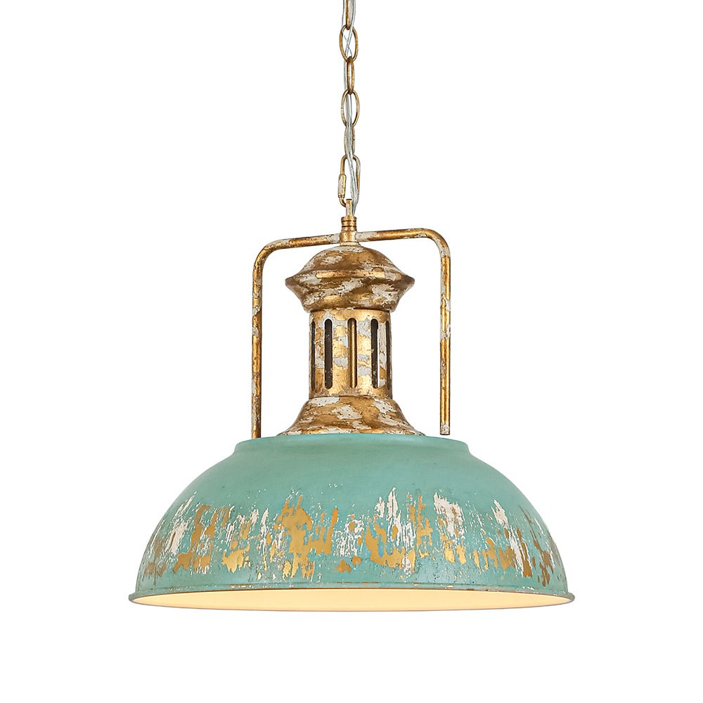 Lampada a sospensione in metallo a cupola fatta a mano con vernice scrostata a 1 luce