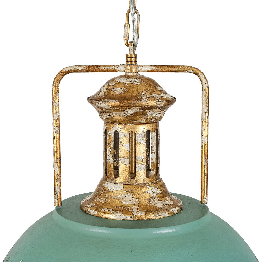 Lampada a sospensione in metallo a cupola fatta a mano con vernice scrostata a 1 luce