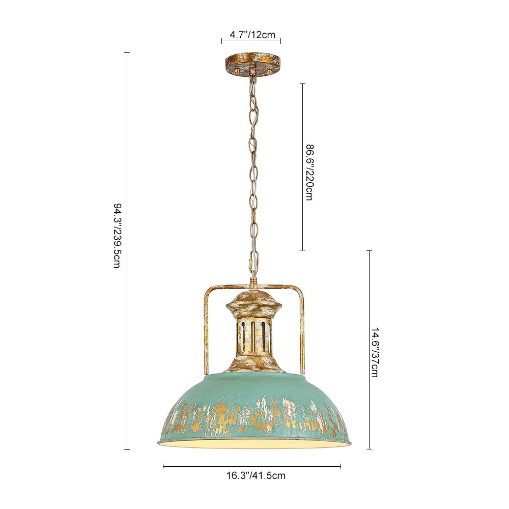 Lampada a sospensione in metallo a cupola fatta a mano con vernice scrostata a 1 luce