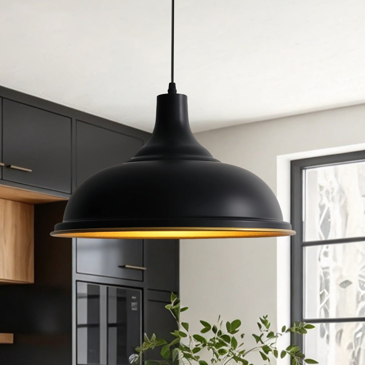 Lampadario moderno in metallo a cupola con 1 luce e bordo largo