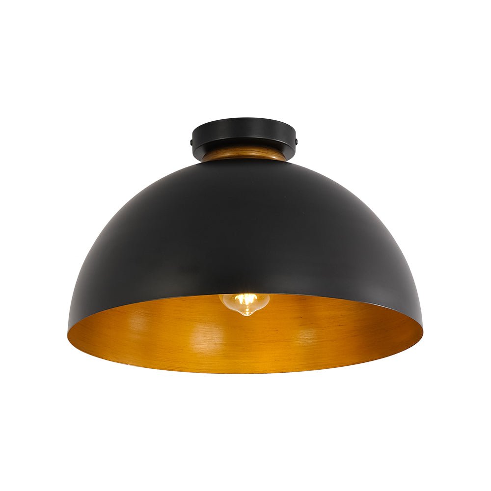 Industrial Chic 1-Light Metal Black Dome Semi Flush Mount