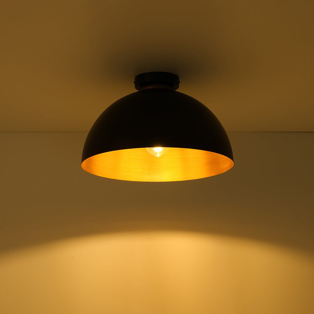 Industrial Chic 1-Light Metal Black Dome Semi Flush Mount