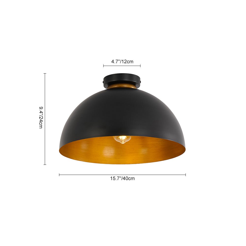 Industrial Chic 1-Light Metal Black Dome Semi Flush Mount