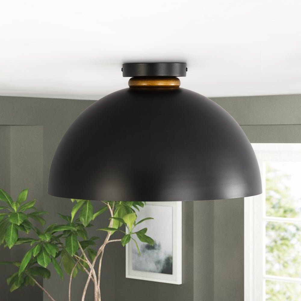 Industrial Chic 1-Light Metal Black Dome Semi Flush Mount