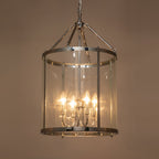 Lampadario a lanterna in vetro cilindrico con 4 luci in stile industriale