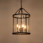 Lampadario a lanterna in vetro cilindrico con 4 luci in stile industriale