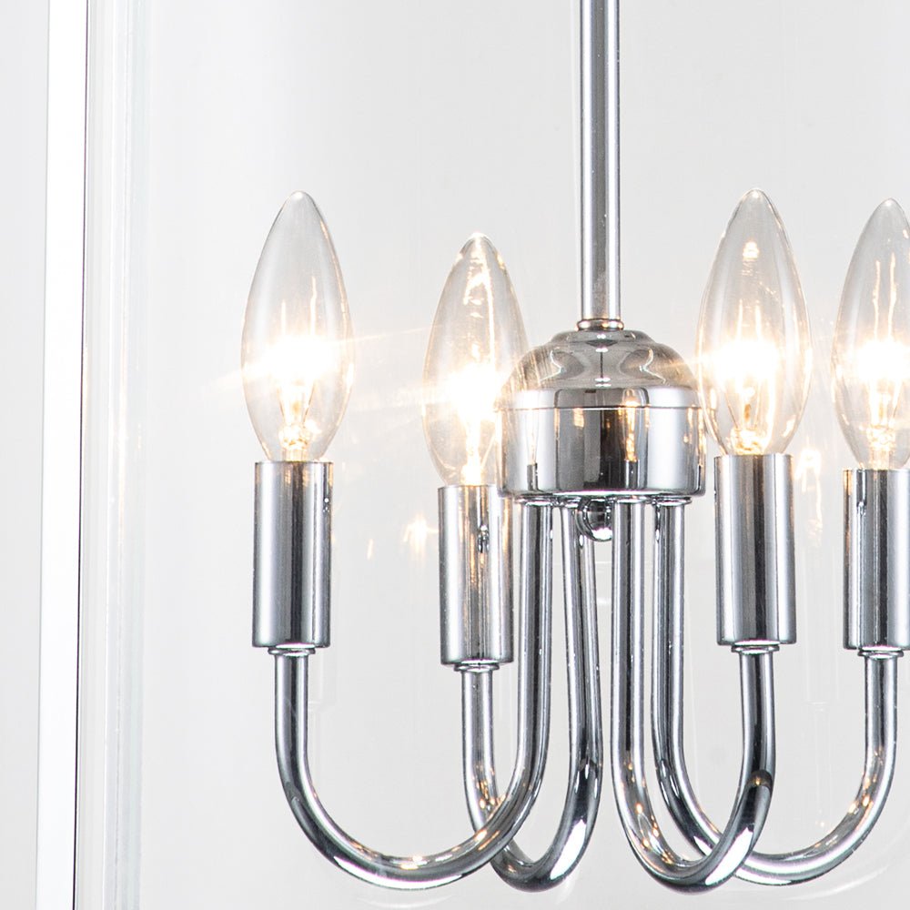 Lampadario a lanterna in vetro cilindrico con 4 luci in stile industriale