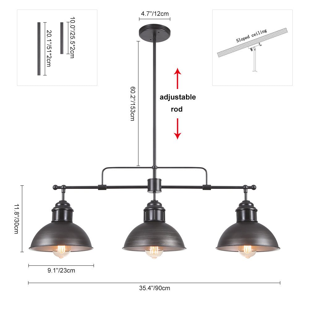 Sospensione Lineare a Cupola Industriale con 3 Luci
