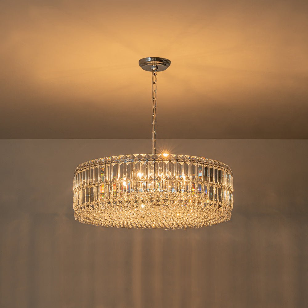 Lampadario rotondo a tamburo di lusso con 8 luci e accenti in cristallo per sala da pranzo