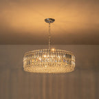 Lampadario rotondo a tamburo di lusso con 8 luci e accenti in cristallo per sala da pranzo