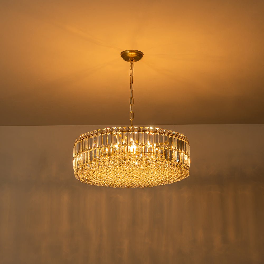 Lampadario rotondo a tamburo di lusso con 8 luci e accenti in cristallo per sala da pranzo