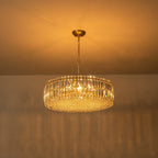 Lampadario rotondo a tamburo di lusso con 8 luci e accenti in cristallo per sala da pranzo
