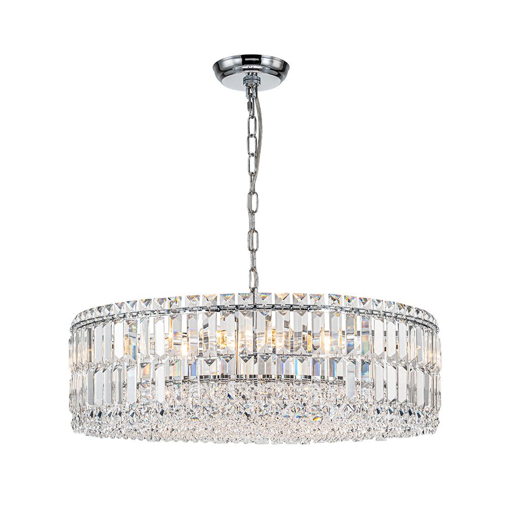 Lampadario rotondo a tamburo di lusso con 8 luci e accenti in cristallo per sala da pranzo