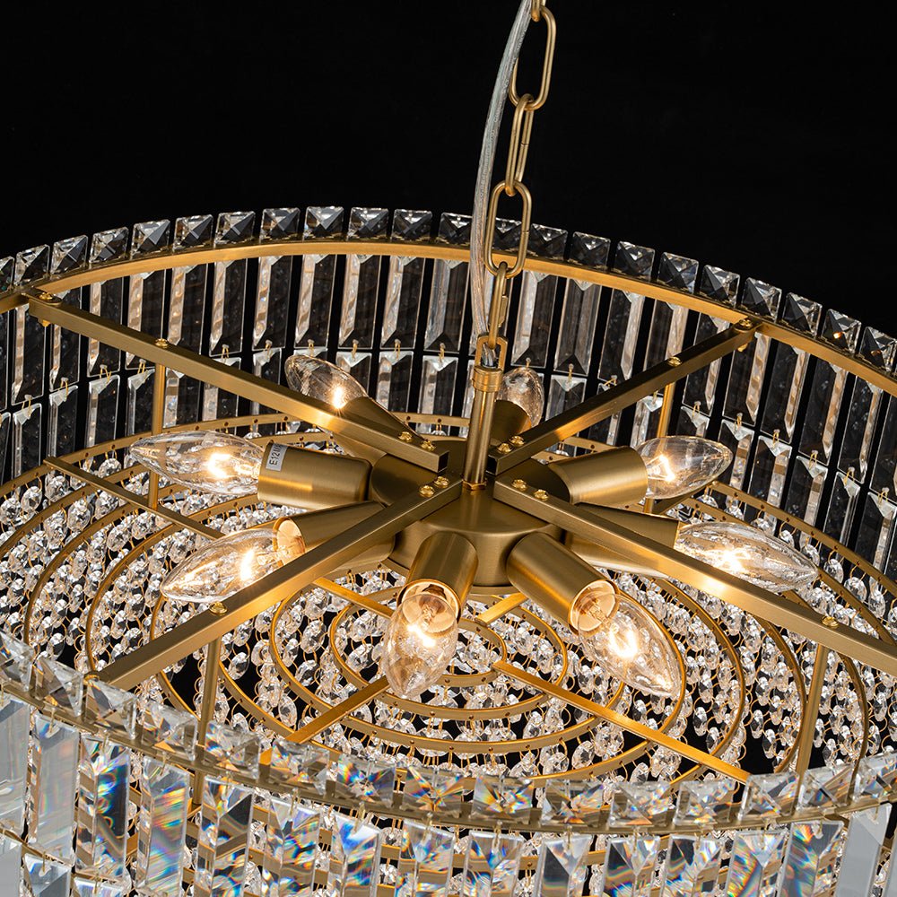 Lampadario rotondo a tamburo di lusso con 8 luci e accenti in cristallo per sala da pranzo