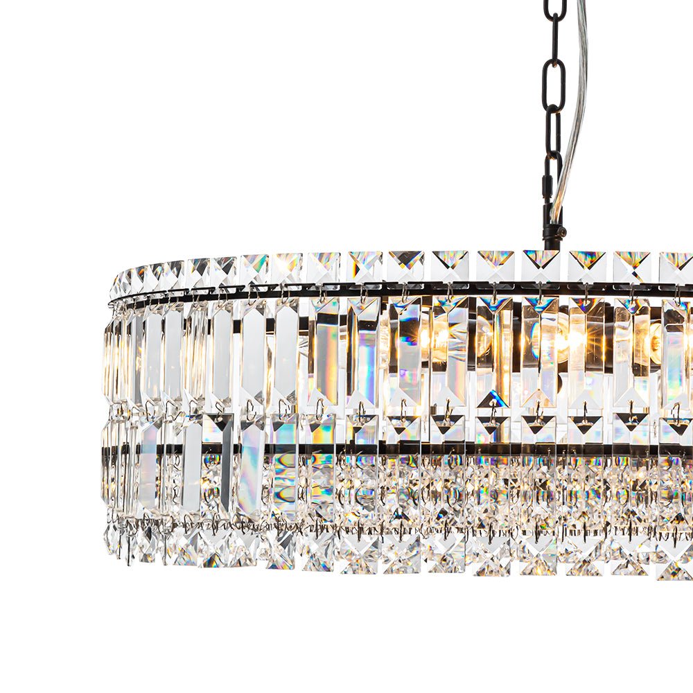 Lampadario rotondo a tamburo di lusso con 8 luci e accenti in cristallo per sala da pranzo