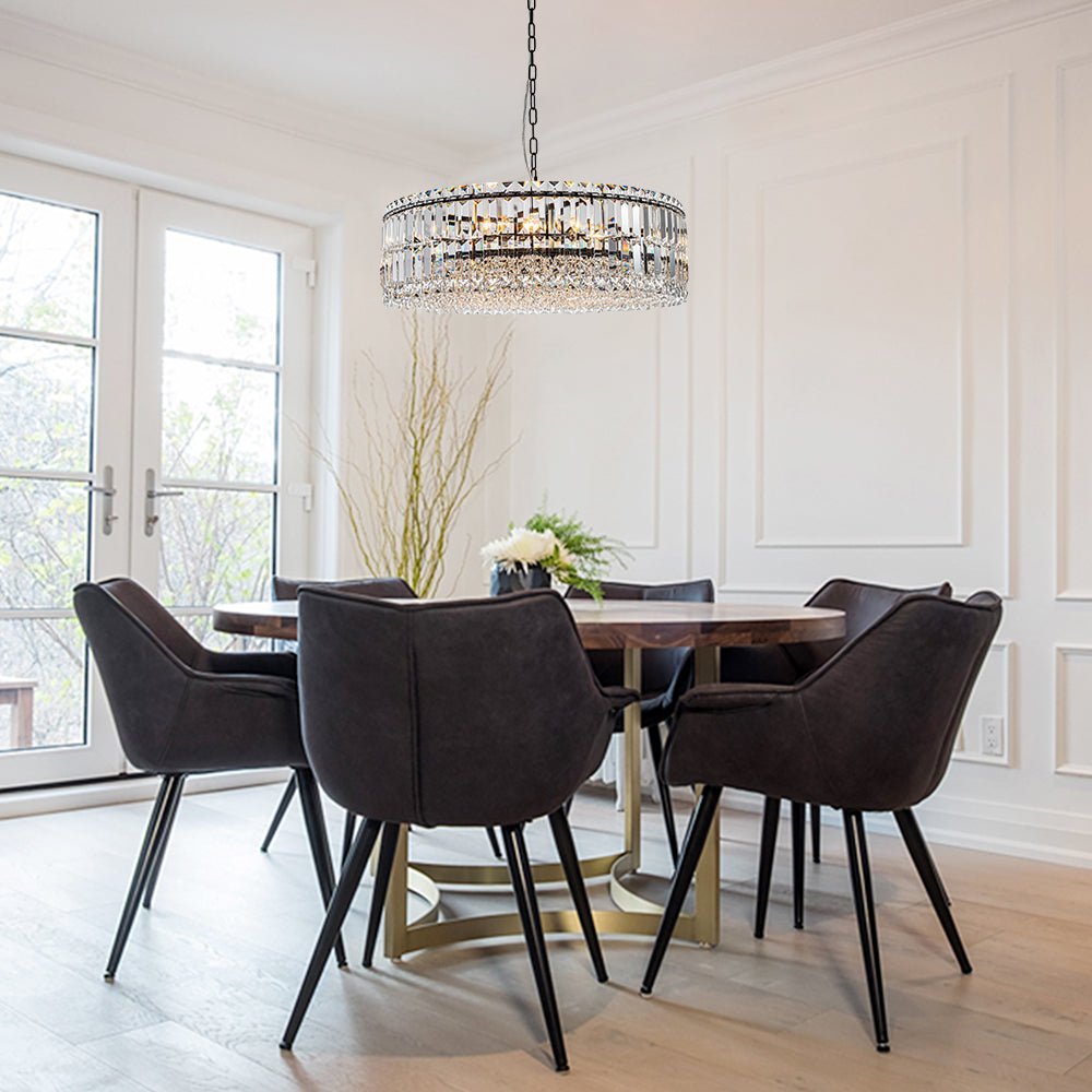 Lampadario rotondo a tamburo di lusso con 8 luci e accenti in cristallo per sala da pranzo
