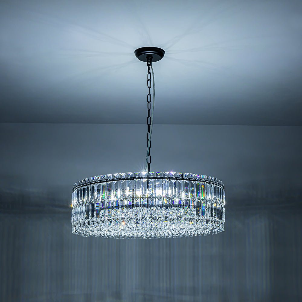 Lampadario rotondo a tamburo di lusso con 8 luci e accenti in cristallo per sala da pranzo