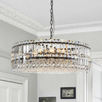 Lampadario rotondo a tamburo di lusso con 8 luci e accenti in cristallo per sala da pranzo