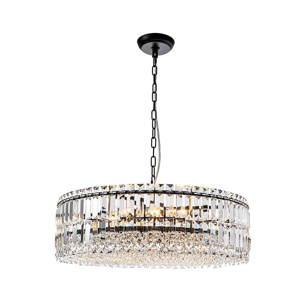 Lampadario rotondo a tamburo di lusso con 8 luci e accenti in cristallo per sala da pranzo
