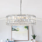 Lampadario rotondo a tamburo di lusso con 8 luci e accenti in cristallo per sala da pranzo