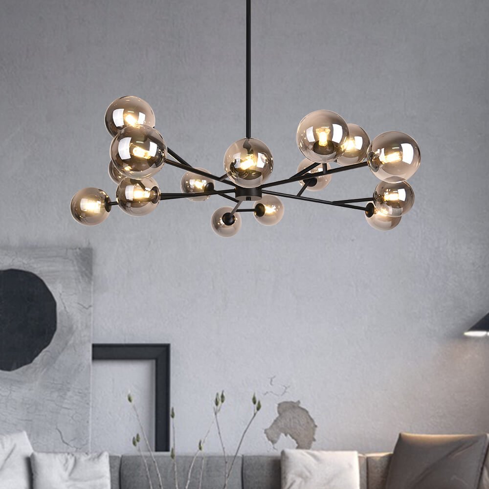 Lampadario a Bolle in Vetro con 15 Luci Stile Mid-Century