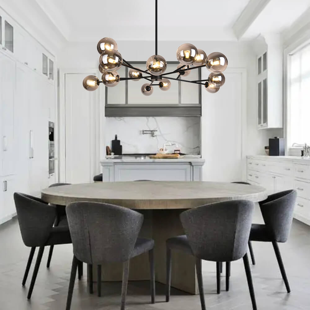 Lampadario a Bolle in Vetro con 15 Luci Stile Mid-Century