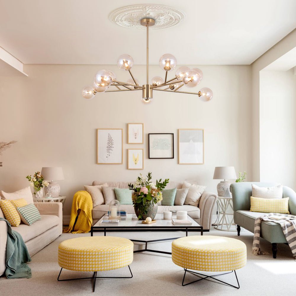 Lampadario a Bolle in Vetro con 15 Luci Stile Mid-Century