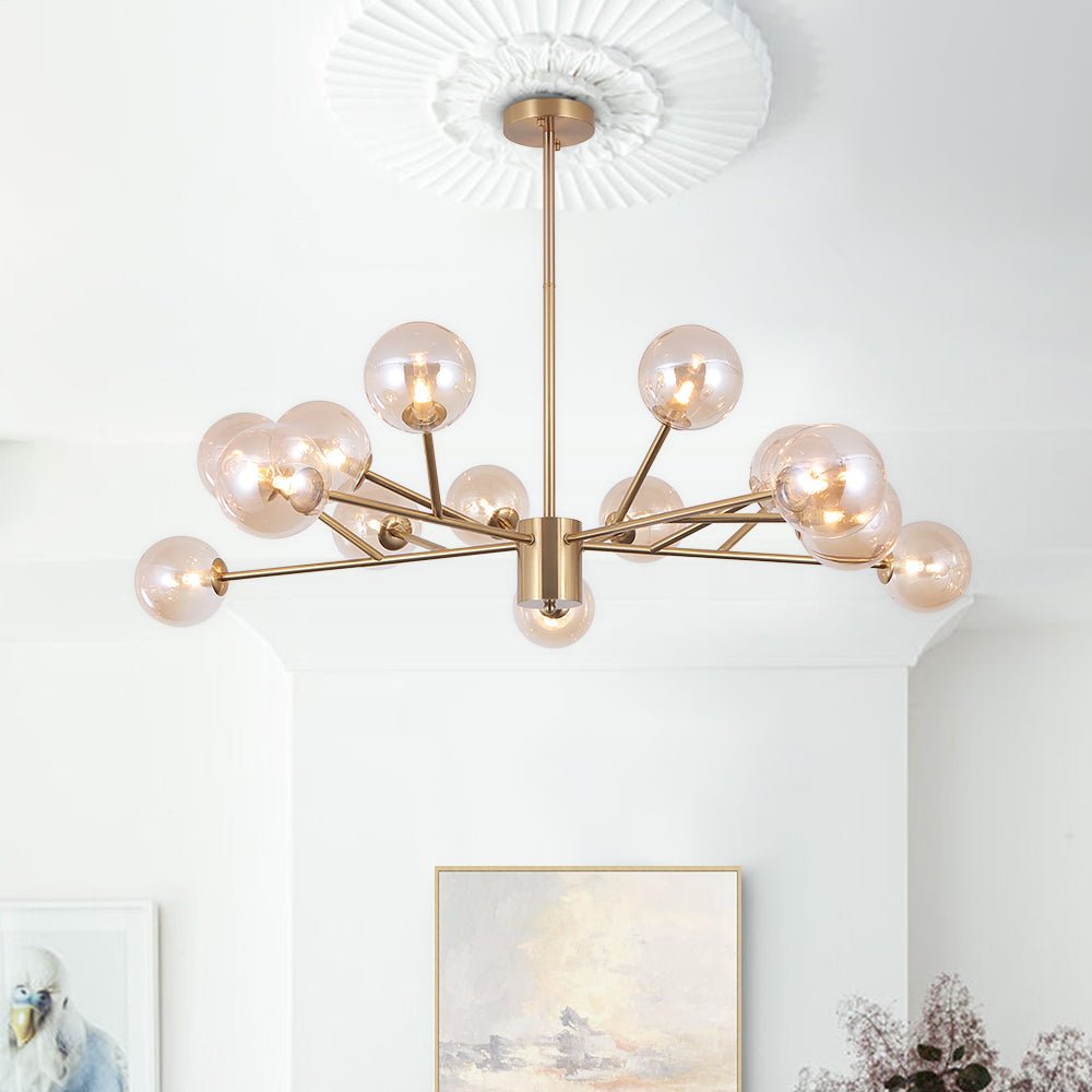 Lampadario a Bolle in Vetro con 15 Luci Stile Mid-Century