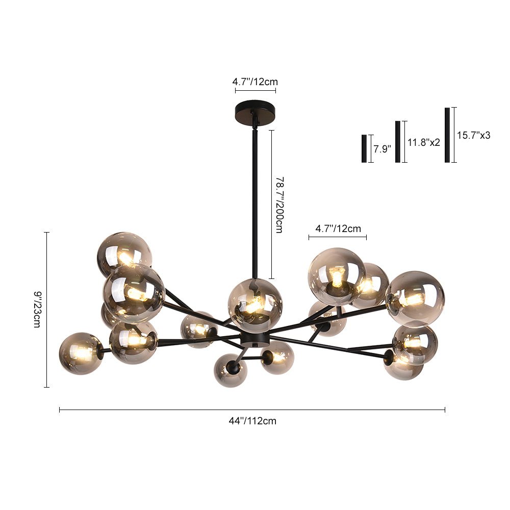 Lampadario a Bolle in Vetro con 15 Luci Stile Mid-Century