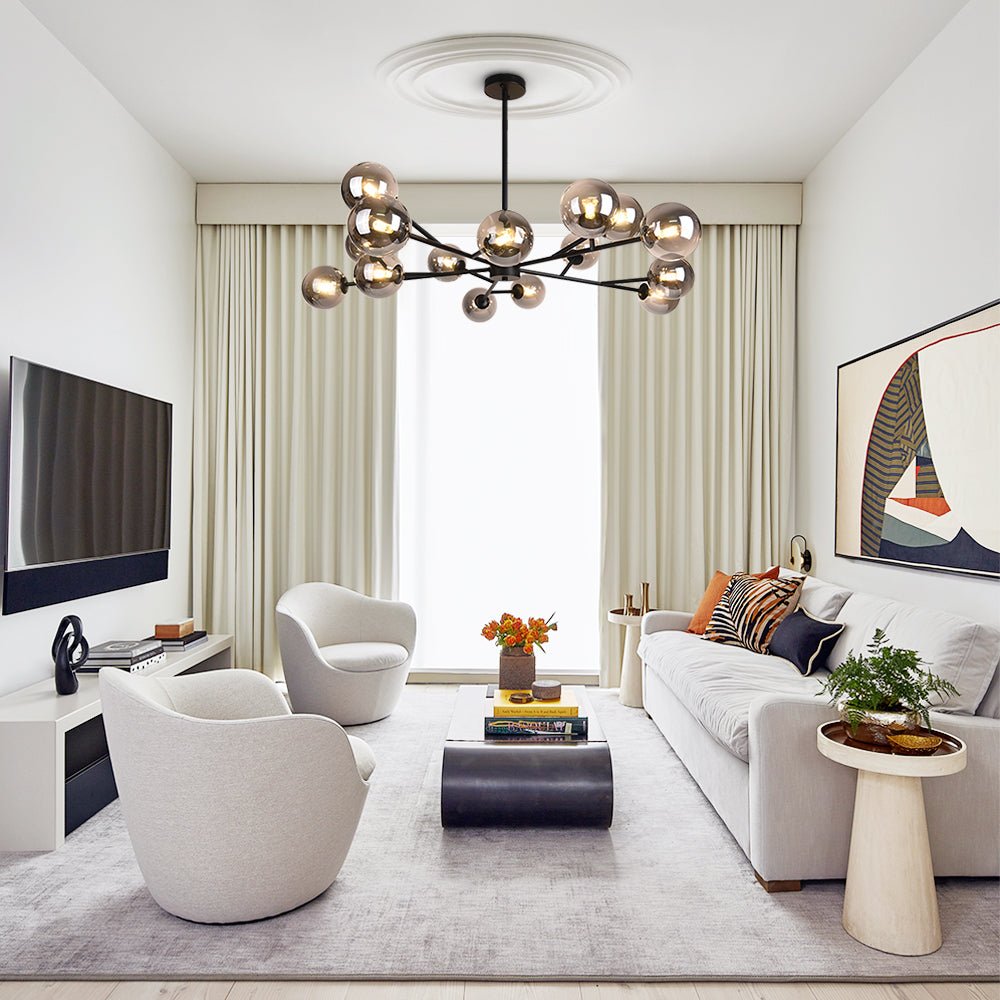 Lampadario a Bolle in Vetro con 15 Luci Stile Mid-Century